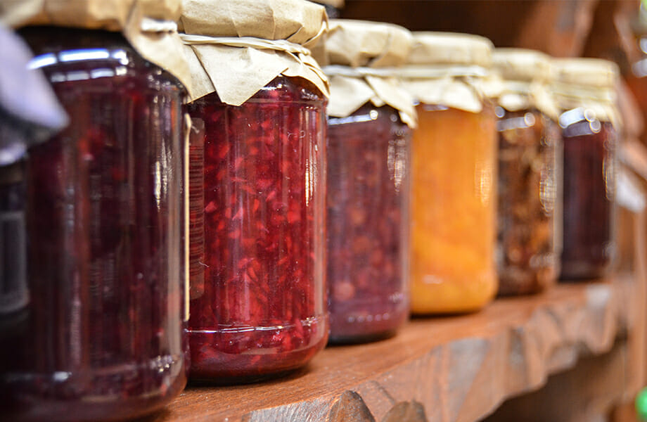 Shelves with gourmet preserved food, as a business opportunity for farmers